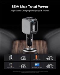 CUKTECH 85W 3-in-1 Digital Car Charger with 2.3 Ft Cable