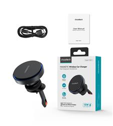 Choetech 15W Magnetic Car Charger Holder with Ambient Light, Black(Open Box)