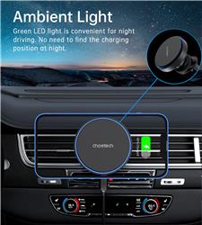 Choetech 15W Magnetic Car Charger Holder with Ambient Light, Black(Open Box)