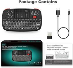 Rii i4 (Dual Model) Mini Bluetooth Keyboard with Touch-pad and 2.4G USB Dongle, Rechargeable Li-ion Battery.(Open Box)