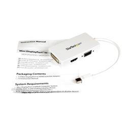 daptateur StarTech Travel A/V : Convertisseur Mini DisplayPort 3 en 1 vers VGA, DVI ou HDMI - Blanc (MDP2VGDVHDW) | - Adapta...