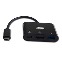 iCAN USB 3.1 Type C to HDMI 4K@30Hz + Type C Charging & Data transfer + USB 3.0 Adapter, Black