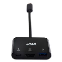 iCAN USB 3.1 Type C to HDMI 4K@30Hz + Type C Charging & Data transfer + USB 3.0 Adapter, Black