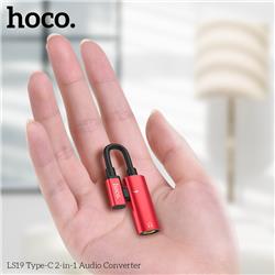 HOCO (LS19-RED) - Adaptateur audio 2-en-1 rouge