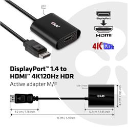 Club 3D DisplayPort 1.4 to HDMI 4K120Hz HDR Active Adapter M/F (CAC-1085)