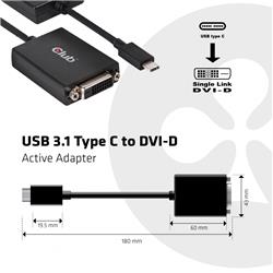 Adaptateur actif mâle USB 3.1 Type-C vers femelle DVI-D de CLUB 3D (CAC-1508)