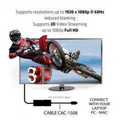 Adaptateur actif mâle USB 3.1 Type-C vers femelle DVI-D de CLUB 3D (CAC-1508)