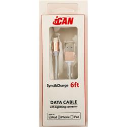 iCAN MFi Type-A Male to Lightning Male Cable, 5V/2.4A, 6ft