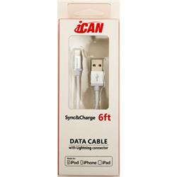 iCAN Lightning Cable for Data Sync and Charge with Metal Plugs SILVER Colour- 6ft (AP MFILTN-06SV)(Open Box)