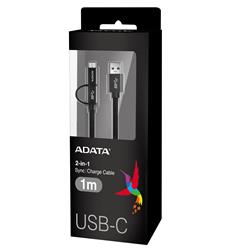 Câble ADATA USB-C/Micro USB 3.1 2-en-1 de 3,28 pieds - Noir