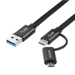 Câble ADATA USB-C/Micro USB 3.1 2-en-1 de 3,28 pieds - Noir