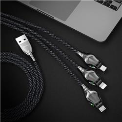 Câble 3-en-1 BENKS Lightning + Type C + Micro USB, 1,2 m, noir