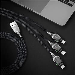 Câble 3-en-1 BENKS Lightning + Type C + Micro USB, 1,2 m, noir