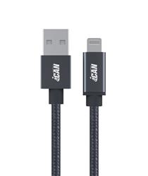 iCAN - Câble Premium USB-A 2.0 vers Lightning, Apple MFi, tressé en nylon, M/M, 3ft, Gris