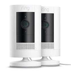Ring Stick up Camera Plug-in 2 pack HB-white, Smart 1080p HD security camera with Two-Way Talk, Works with Amazon Alexa