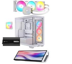 CORSAIR 3500X RS-R ARGB (1 Extra RS120 ARGB), RM850x PSU, NAUTILUS 360 ARGB AIO +  XENEON EDGE Touchscreen LCD Screen, White