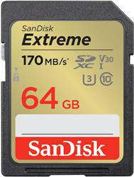 SanDisk Extreme SD 64 Go 170/80 Mo/s RW C10 UHS U3 V30 Or
