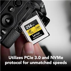 Carte mémoire Lexar Professional CFexpress Type B 256 Go, lecture jusqu'à 1 750 Mo/s, enregistrement vidéo brut 8K (LCXEXPR2...