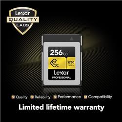 Carte mémoire Lexar Professional CFexpress Type B 256 Go, lecture jusqu'à 1 750 Mo/s, enregistrement vidéo brut 8K (LCXEXPR2...