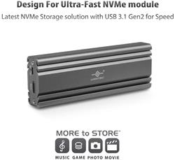 Vantec (NST-206C3-SG) M.2 Nvme SSD to USB 3.1 Gen 2 Type C Enclosure with C to C Cable, Space Gray Color, ID6