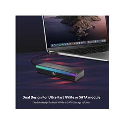 Vantec NexStar SX, USB 3.2 Gen2x1 Type C M.2 NVMe/SATA RGB Enclosure