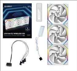 Lian Li UNI FAN SL 120 Ventilateur RVB sans fil 120 mm, paquet de 3 avec contrôleur de ventilateur, blanc