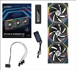 Lian Li UNI FAN SL 120 Ventilateur à pales inversées sans fil RVB 120 mm, paquet de 3 avec contrôleur de ventilateur, Noir