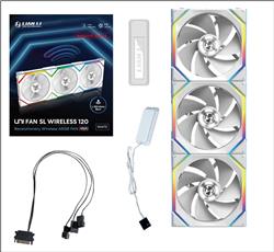 Lian Li UNI FAN SL 120 Ventilateur à pales inversées sans fil RVB 120 mm, paquet de 3 avec contrôleur de ventilateur, Blanc