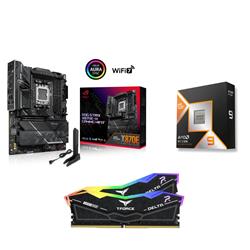 AMD Ryzen 9 9950X3D CPU + ASUS ROG STRIX X870E-H GAMING WIFI7 Motherboard + T-Force RGB 64GB D5 6000MHz CL30 Black RAM