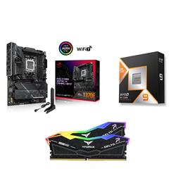 AMD Ryzen 9 9900X3D CPU + ASUS ROG STRIX X870E-H GAMING WIFI7 Motherboard + T-Force RGB 64GB D5 6000MHz CL30 Black RAM