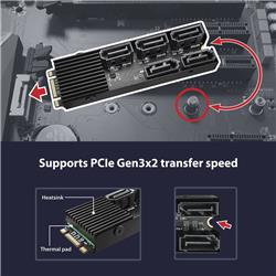 Vantec M.2 PCIe Gen3x2 B+M Key To 5 Ports SATA III Expansion Card