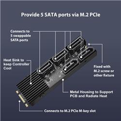 Vantec M.2 PCIe Gen3x2 B+M Key To 5 Ports SATA III Expansion Card