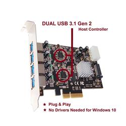 Carte hôte PCIe Vantec Dual Chip 4-Port 10Gbps USB 3.1 Gen 2 dédiée