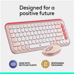 LOGITECH POP ICON Wireless Keyboard & Mouse Combo (Rose & Off-White)(Open Box)
