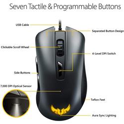 ASUS TUF Gaming M3 Gaming Mouse,Wired,Optical,Gray,200 dpi - 7000 dpi,1 Year Warranty (P305 TUF GAMING M3)(Open Box)