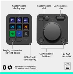 Logitech MX Creative Console Clavier et molette - Câble USB Type-C - Graphite - Clavier sans fil Bluetooth - Graphite - AAA ...