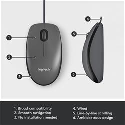 LOGITECH M100 - souris - USB - noir