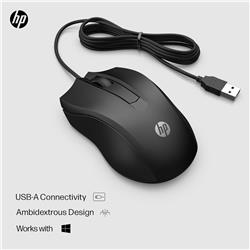 HP Wired Mouse 100 - Precise Optical Sensor with 1600 DPI - Easy USB Connection - Ambidextrous Design - 3 Button Control & Buil