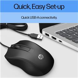 HP Wired Mouse 100 - Precise Optical Sensor with 1600 DPI - Easy USB Connection - Ambidextrous Design - 3 Button Control & Buil