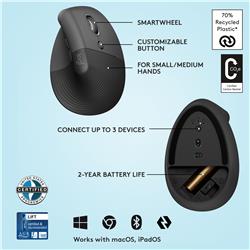 LOGITECH  Lift Vertical Ergonomic Wireless Mouse (Graphite)(Open Box)