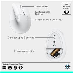 LOGITECH Lift Vertical Ergonomic Wireless Mouse (Off-White)