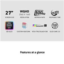 MSI MAG 272QP QD-OLED X50  2560 x 1440 QD-OLED 500Hz Gaming Monitor