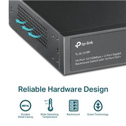 TP-Link (TL-SL1218P) 16-Port 10/100 Mbps + 2-Port Gigabit Switch