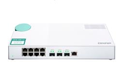 QNAP (QSW-308-1C) Commutateur 1GbE non géré à 8 ports. Huit ports 1GbE NBASE-T, trois 10GbE SFP+ avec un port 10GBASE-T part...
