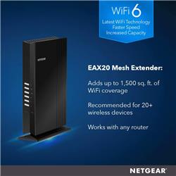 NETGEAR (EAX20-100CNS) AX1800 4-Stream WiFi 6 Mesh Extender(Open Box)