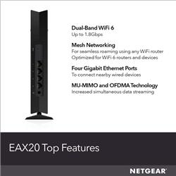 NETGEAR (EAX20-100CNS) AX1800 4-Stream WiFi 6 Mesh Extender(Open Box)