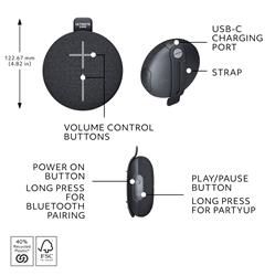 ULTIMATE EARS MINIROLL Haut-parleur Bluetooth étanche, Noir