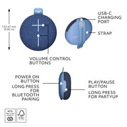 ULTIMATE EARS Miniroll Waterproof Bluetooth Speaker, Blue