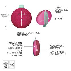 ULTIMATE EARS MINIROLL Haut-parleur Bluetooth étanche, Rose