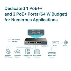 TP-Link (TL-SG1006PP) Switch de bureau Gigabit 6 ports avec 3 ports PoE+ et 1 port PoE++, Plug and Play, récupération automa...